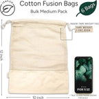 LEAFICO Reusable Produce Bags – 100% Cotton Mesh & Solid Hybrid (Medium 10x12 inch 6 Pcs) – Reusable Grocery Bags for Apples, Carrots, Bulk Vegetables – Washable, Plastic-Free, Breathable, Zero Waste