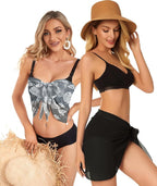 CHICGAL 2 Pieces Women Beach Sarong Bathing Suit Wrap Skirt Sheer Bikini Swimsuit Cover Ups for Swimwear