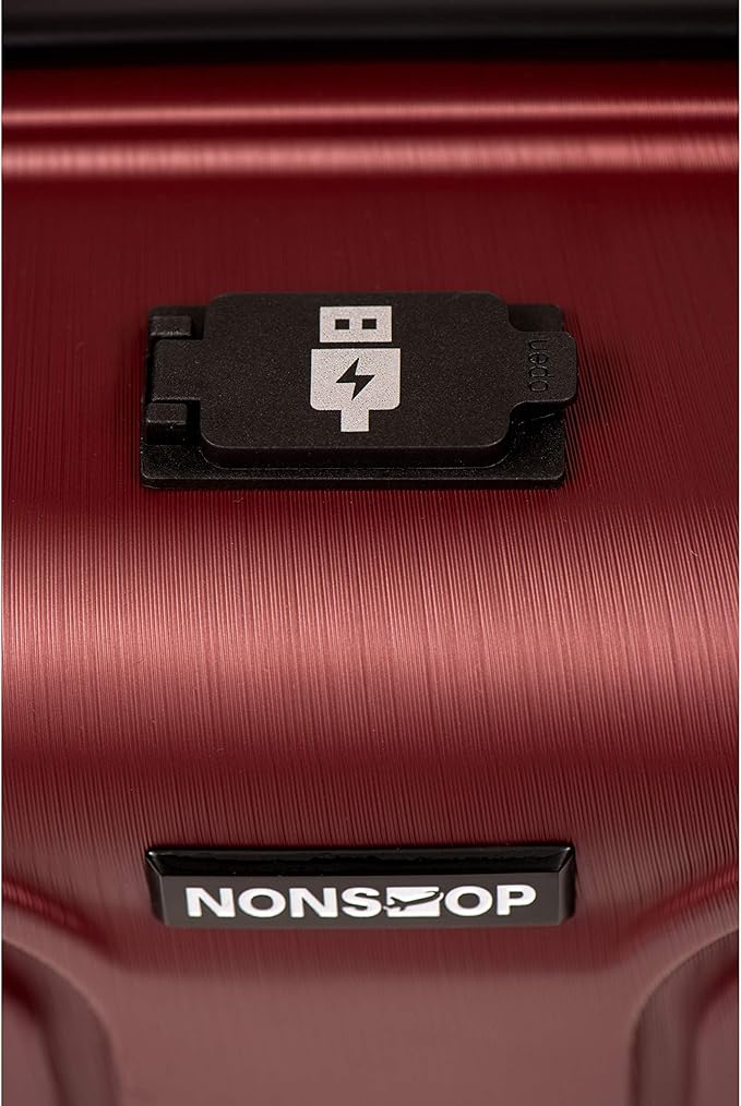 NONSTOP NEW YORK Luggage Expandable Spinner Wheels hard side shell Travel Suitcase Lightweight, TSA Lock, Double USB Port (Burgundy, Carry-On 20-Inch)