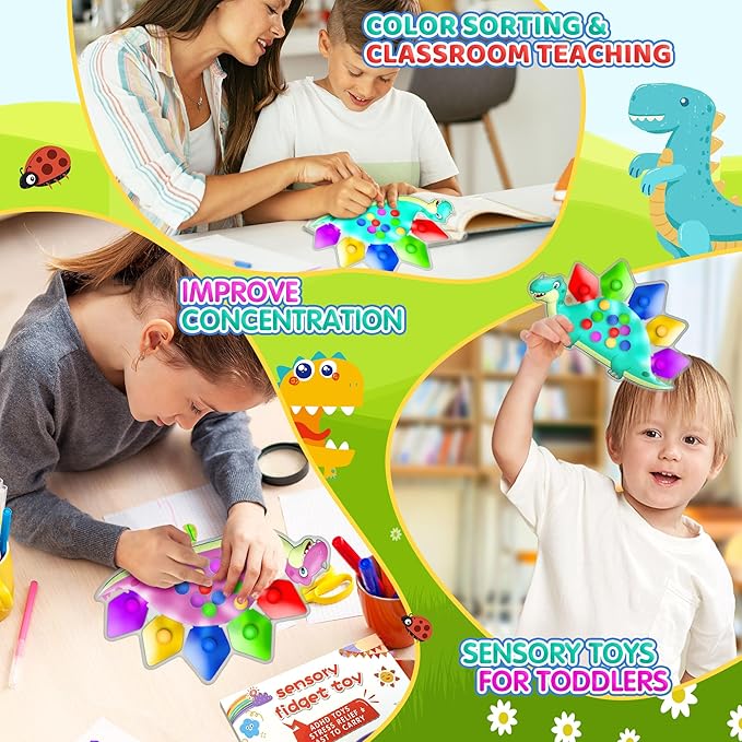 UIIOPJIOM 2PC Pink Dinosaur Color Sorting Sensory Toys for Toddler Girl, Montessori Toy Game Learning Activities Quiet Calm Down Fidgets for Classroom Gifts for 3 4 5 Year Old Easter Basket Stuffer