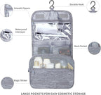 Lcsmaokin Large Capacity Toiletry Bag Travel Bag with Hanging Hook for Men and Women Waterproof Travel Cosmetic Bag Bathroom Storage Bag for Brushes Set,Full-Sized Shampoo,Toiletries,Accessories-Grey