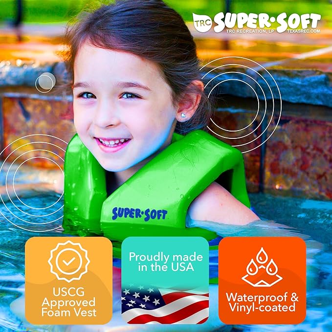TRC Recreation Super Soft Child Life Jacket USCG Approved Vinyl Coated Foam Swim Vest for Kids Swimming Pool and Beach Gear