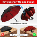 TUMELLA Inverted Windproof Umbrella, Large, Strong, Light, Portable, Automatic Reverse Folding Rain Umbrella, Durable Premium Grip, Fits Car & Backpack