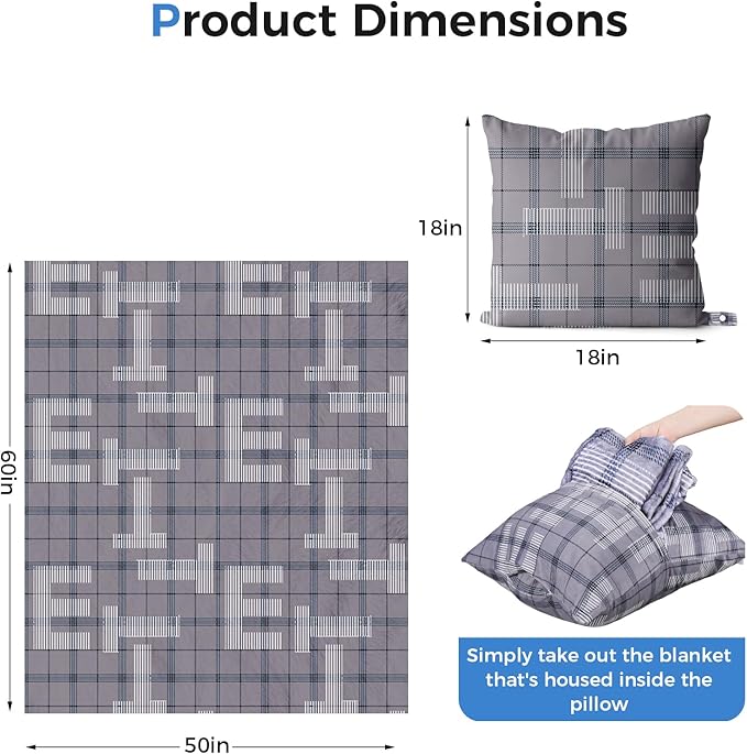3 in 1 Travel Pillow Blanket Set with Removable Flannel Blanket Throw,Hand Warmer Pockets,Pillow (Color6, 50in*60in)