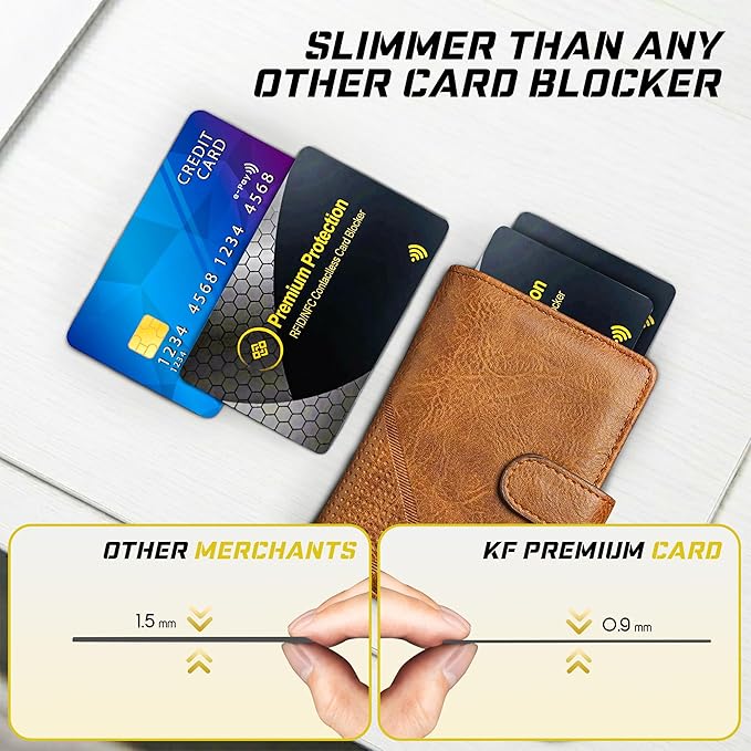KF-Premium RFID Blocking Card (2 Pack) - Ultra Thin Debit & Credit Card Protector for Travel & Passport - Anti Theft & Fraud Contactless NFC Blocker - Wallet Defender for Men & Women - Gold