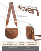 Trendy Woven Checkered Crossbody Bum Bag for Women，PU Leather Checkered Purse Fanny Packs Belt Bag (Woven Bum Bag - Brown Coffee)