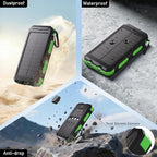 Solar Charger Power Bank 20,000mAh, Portable Charger, 4 Cables 3 Ports Fast Charging External Battery Pack with USB C for Cell Phones, Solar Panel Charger with Dual Flashlight for Camping Green