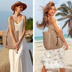Beach Bags for Women - Straw Bag with Zipper, Soft Woven beach bag, Casual Straw Shoulder Bag for Daily Use