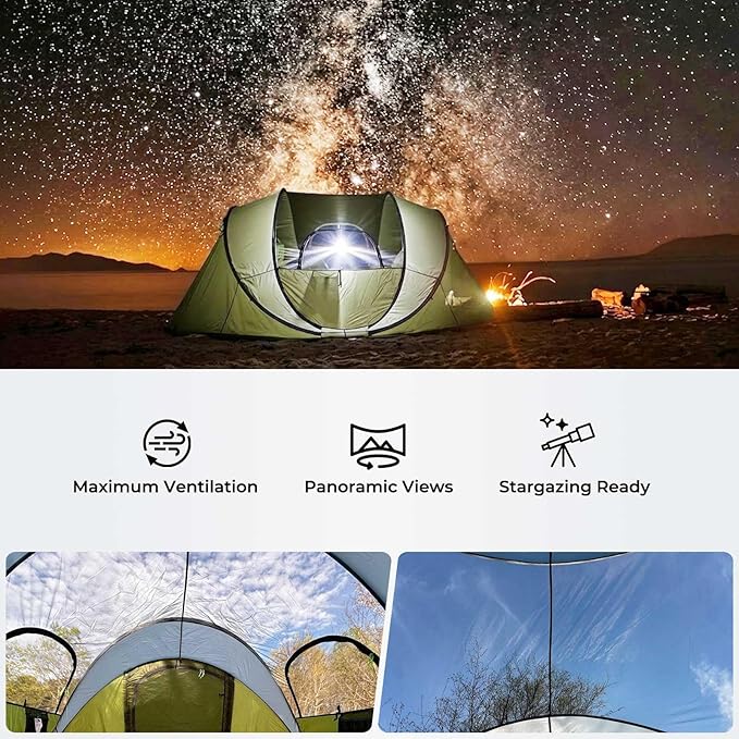 4/6 Person Easy Pop Up Tent,Camping Tent with Skylight and Rainfly,Waterproof,Quick Setup-Instant Tents for Camping Outdoor