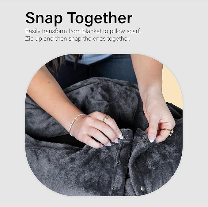 NAPRO 3‑in‑1 Travel Blanket Pillow Scarf – Convertible 50×80″ Blanket, 12×16″ Pillow, 80″ Infinity Neck Pillow – Lightweight, Plush – Gray