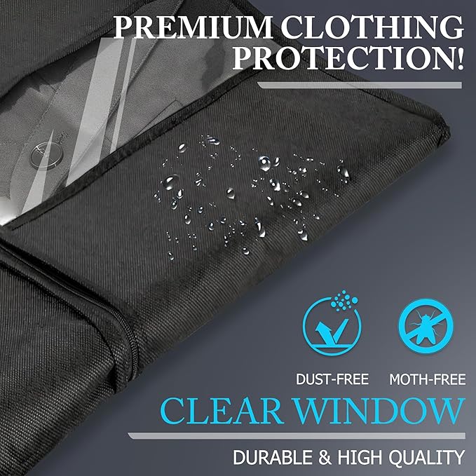 Hleelomi 5 Pack 60-inch Suit Bag Garment Bag for Travel and Storage, Garment Bags for Hanging Clothes with Zipper and Visible Transparent Window, Black