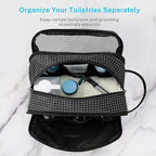 Gonex Travel Toiletry Bag Nylon, Shaving Bag Toiletry Organizer Check Patten (Black)