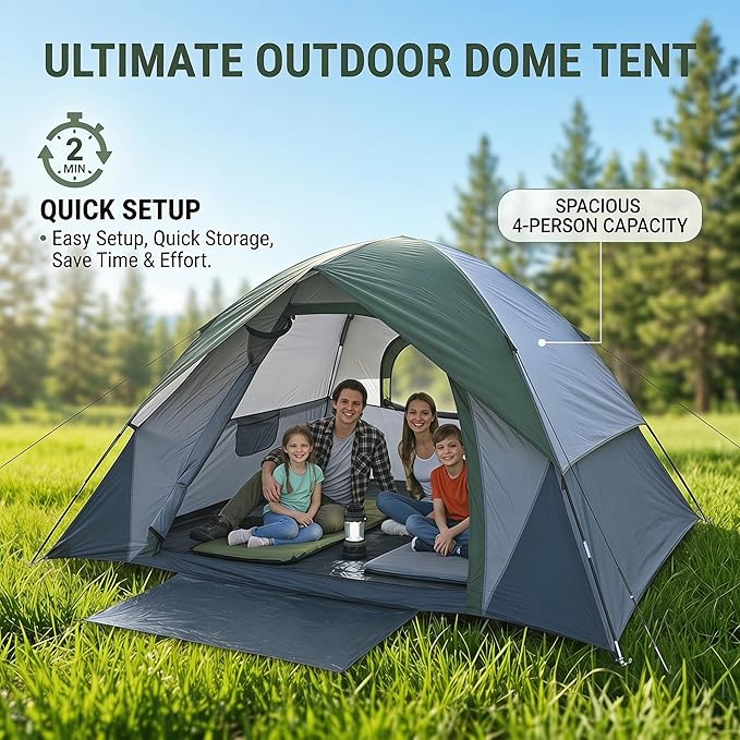 XL 1/2/3/4 Person Dome Camping Tent,Tents for Camping,Tents for Camping Waterproof,Double Layer Waterproof, Removable Rain Fly, for Outdoor Hiking, Fishing