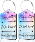 2Pack Luggage Tags for Suitcases, Cute Unique Pu Leather Cruise Luggage Tag with Privacy Cover ID Label Address Card and Metal Ring Suitable for Women Men Kids Travel Bag Stay Positive
