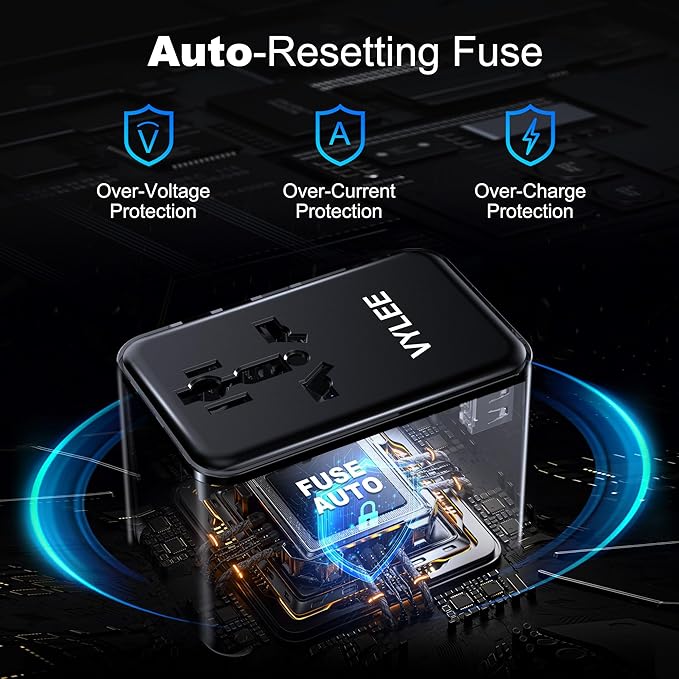 VYLEE Universal Travel Adapter, Type D/G/C/I/A International Adaptor with 2 USB C 2 USB A, Worldwide Charger for Europe UK Maldives Sri Lanka India Nepal Ghana Zimbabwe Tanzania Nigeria (Black)