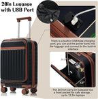 3 Piece Luggage Set ABS Hardshell Lightweight Suitcase Sets with Spinner Wheels and TSA Lock, 20 inch with Front Opening Design and USB Port, 20" Airline Certified Carry-on Luggage, 20"24"28", Black