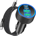 [Apple MFi Certified] iPhone 17 Car Charger Fast Charging, KYOHAYA 4-Port 90W USB-C&USB-A Power Cigarette Lighter PD/QC USB-C Car Charger + Type-C Braided Cord for iPhone 17/17 Pro/16/15/Galaxy/Pixel