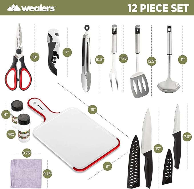 Wealers Camp Kitchen Cooking Utensil Set Travel Organizer Grill Accessories Portable Compact Gear for Backpacking BBQ Camping Hiking Travel Cookware Kit Water Resistant Case