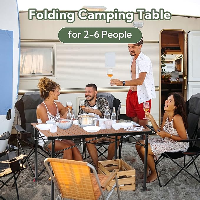 Join Nature Portable Outdoor Adjustable Height Camping Table, Large for 2-6 Person, Foldable Roll-up Aluminum Camp Table with Carry Bag for Picnic, Camp, Sturdy, Stable, Loads 220 Lbs