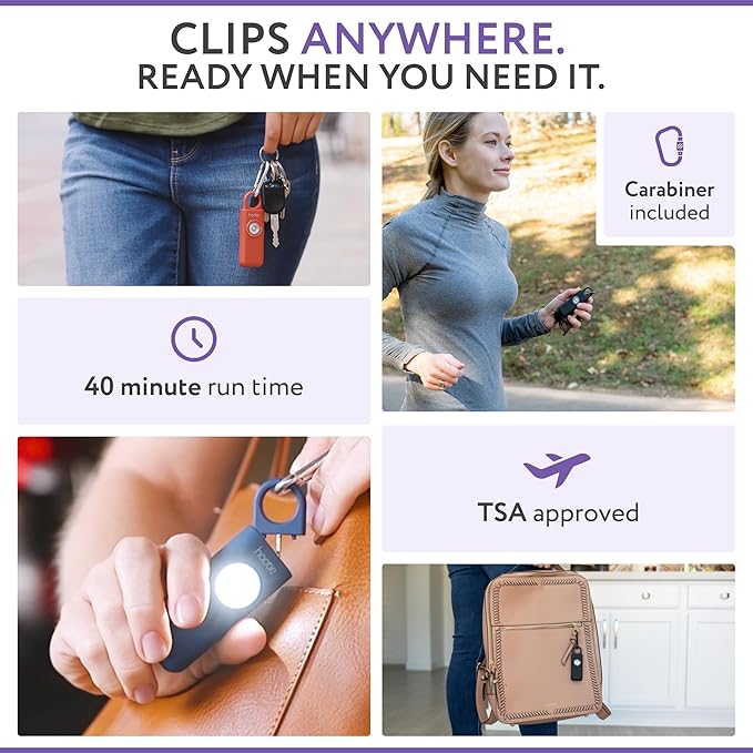 HOOTIE Personal Safety Alarm Keychain, 130dB Personal Alarm for Women Men and Kids, Pull Pin Emergency Panic Alarm with Strobe Light, Portable Self Defence Alarm for Campus Travel and Running Lavender