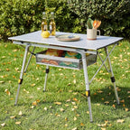 Camping Table Portable Foldable with Adjustable Legs, Aluminum Roll Up Table with Large Mesh Storage Layer & Carrying Bag, Lightweight Outdoor Picnic Table for Camping, Beach, BBQ, Backyard