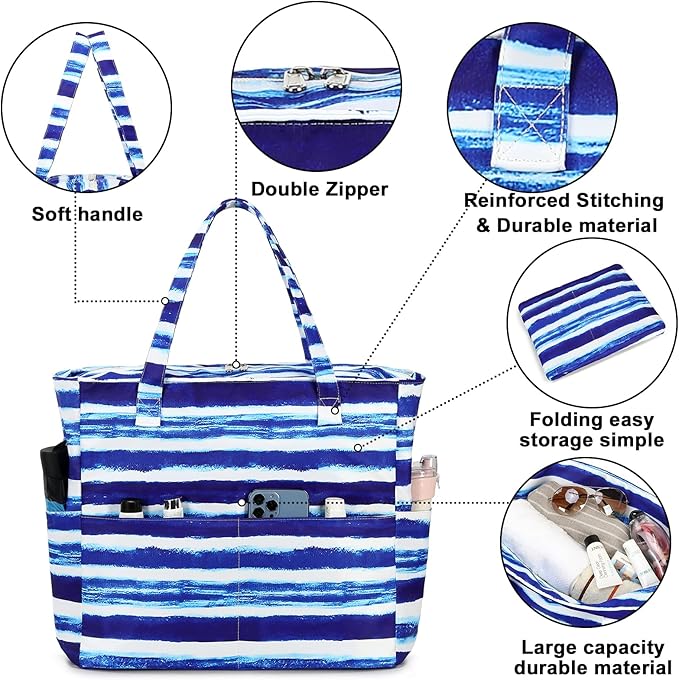 Bluboon Waterproof Beach Tote Pool Bags for Women Ladies Extra Large Carry On Bag With Wet Compartment for Weekender Travel