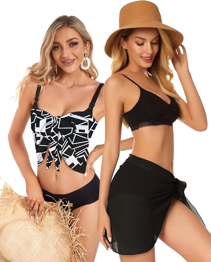 CHICGAL 2 Pieces Women Beach Sarong Bathing Suit Wrap Skirt Sheer Bikini Swimsuit Cover Ups for Swimwear