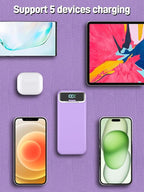 Portable Charger, 20000mAh 22.5W Fast Charging Power Bank with Built-in Cables & Wall Plug, Travel Essential External Battery Pack with LED Display, USB C Battery Phone Charger for iPhone iPad Purple