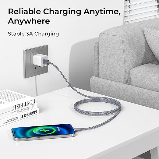 Basesailor for iPhone 17 16 Pro Max Charger Cord,USB to USB C Cable,Type C Charging Power Cord for Apple 17e 15 iPad 10 Air 4 5,Samsung Galaxy S26 S25 S24 S23,Grey,3Pack 3.3/6.6/10FT(1/2/3M)