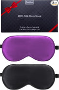 BeeVines 100% Real Mulberry Silk 2 Pack Sleep Mask, Pure Silk Eye Masks with Adjustable Strap for Sleeping, 100% Block Light Eye Shade Cover, Reduces Puffy Eyes Traveling Gifts(Black & Rich Purple)