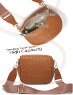 Trendy Woven Checkered Crossbody Bum Bag for Women，PU Leather Checkered Purse Fanny Packs Belt Bag (Woven Bum Bag - Pure Brown)