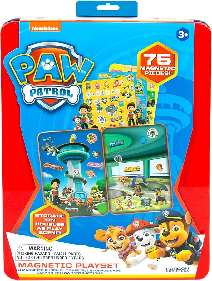 Paw Patrol Magnetic Playset, 75 Mix & Match Dress Up Magnets, 2-in-1 Storage Tin & Play Space, Fun Paw Patrol Toy for Kids 3 & Up, Great Travel Activity for Kids and Toddlers, Paw Patrol Activities