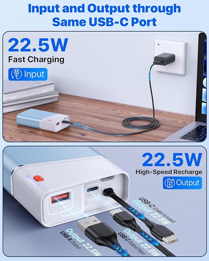 Portable Charger 20000mAh, 22.5W PD 3.0+QC 4.0 Super Fast Charging Power Bank, Cooler Aerospace Metal Case for iPhone 17 16 15 14, 13 Android iPad Samsung Google Tablet & More, Travel Essential