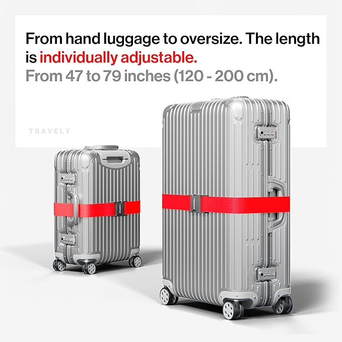 TRAVELY Luggage Straps - Particularly conspicuous & Secure - Incl. 4 Name Tags - Luggage Strap Ideal crosswise - [Set of 4]