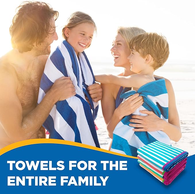 Kaufman - Colorful Racing Striped Beach & Pool Towel - Extra Large Beach Towel - Soft & Absorbent 100% Cotton Towels - Assorted Colors - 32" x 62" - 24 Pack