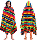 COTTON CRAFT Hooded Beach Towel for Adults – Oversized 39 x 68 Towel with Hood - 100% Cotton Velour Terry Jacquard Pool Bath Wrap - 450 GSM Soft Absorbent Quick Dry – Cozumel Red Blue Yellow