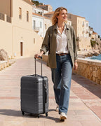 Coolife Medium Checked Luggage Hardside PC+ABS Suitcase with TSA Lock, Lightweight Rolling Carry On with Spinner Wheels(Charcoal, 24in)