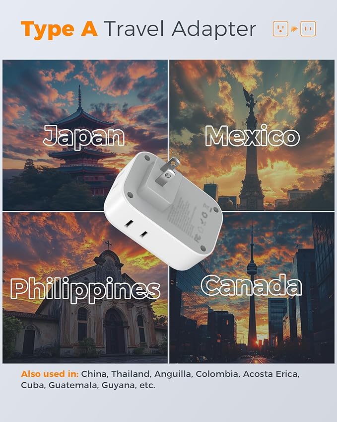 TESSAN 2 Prong to 3 Prong Outlet Adapter 2 Pack, US to Japan Plug Adapter with 4 Outlets 3 USB (1 USB C PD 20W), Outlet Adaptor US to Japan China Mexico Philippines Canada Peru Thailand Vietnam