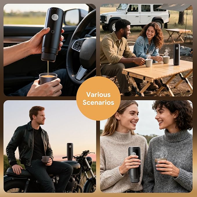 RECAFIMIL Portable 2-in-1 Coffee Maker, Portable 20 Bar Espresso Machine with Automatic Heating, Compatible with NS and Ground Coffee for Camping, Hiking Travel and Home (Black)