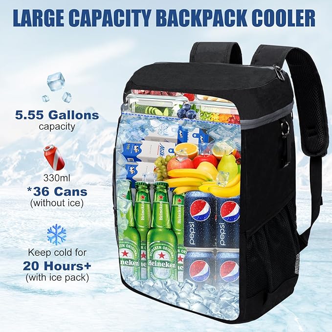 Backpack Cooler Insulated Leak Proof, Lightweight Soft Sided Cooler Backpack for Men Women, Waterproof Beach Cooler Bag Lunch Backpack for Camping Hiking Picnic Fishing Travel Outdoor
