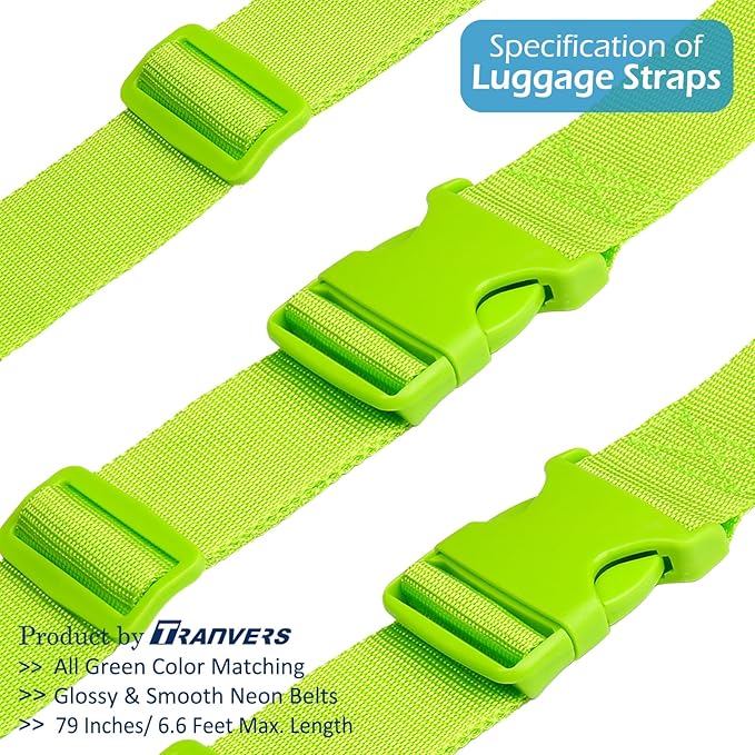 Ultra Long Heavy Duty Luggage Straps for Suitcases/Uprights/Duffels/Bags, 79" Adjustable Travel Packing Belts for Cargo Safety, Sturdy Baggage Strap Belts Multi-Pack