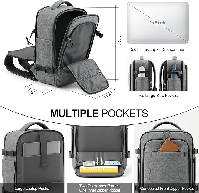 TILYMOL Travel Backpack for Women & Men - 15.6 inch Laptop Backpack Airplane Flight Approved, Large Carry On Anti-theft Bag for Travel Work Business Weekender