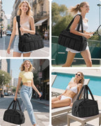 oscaurt Gym Bag for Women Puffer Duffle Bag for Travel Water Resistant Carry On Weekender Overnight Duffel Dance Bag with Shoe Compartment