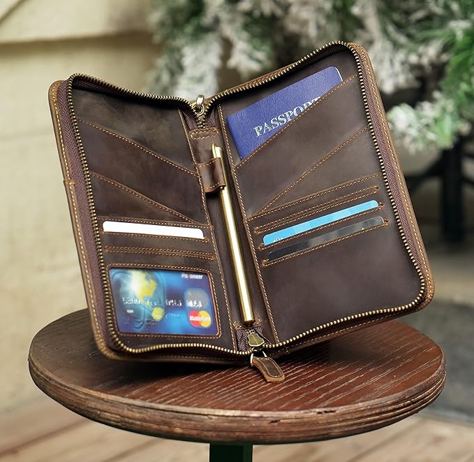 Polare Full Grain Leather Passport Holder Cover Case for Men and Women RFID Blocking Family Travel Wallet Holds 6 Passports