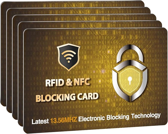 SaiTech IT 5 Pack RFID Blocking Card, Protector for Entire Wallet, Purse, and Debit Credit Cards from NFC Contactless Theft for Men & Women - PL Golden