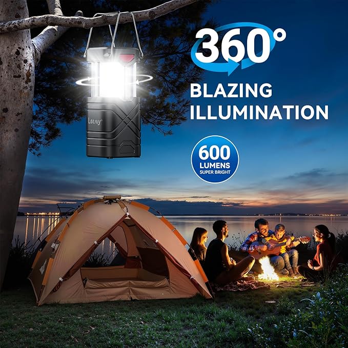 LETMY 4 Pack Camping Lantern, Rechargeable LED Lanterns, Solar Lantern Battery Powered Hurricane Lanterns Flashlight with 3 Powered Ways & USB Cable for Emergency, Power Outage, Hurricane Supplies