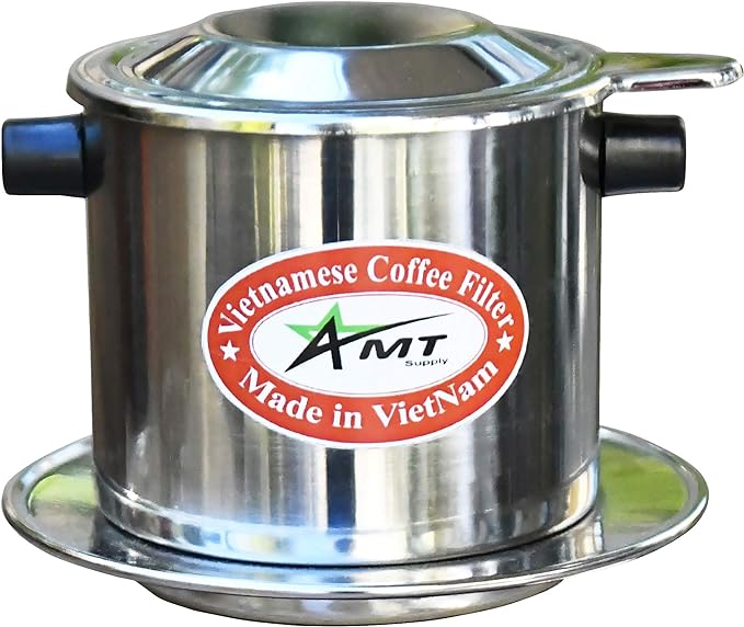 AMT 9.5 oz Coffee Maker, Phin Filter with Cork, 2-3 Servings, Screw Down Coffee Dripper for Vietnamese Style Coffee at Home or Office