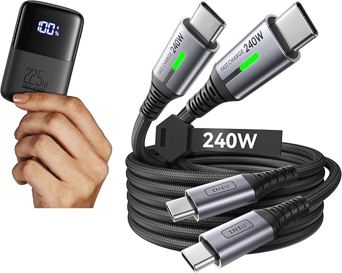 INIU Smallest 22.5W 10000mAh Power Bank & 240W [6.6ft, 2-Pack] Fast Charging USB C Cable Combo