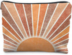 Boho Makeup Bag - Vintage Neutral Sun Cosmetic Bags for Women, Summer & Beach Use