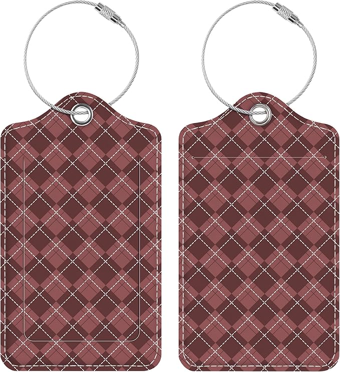 Luggage Tags for Suitcases, 2 Pack Cute PU Leather Luggage Tag TSA Approved with Stainless Steel Loop and Address Card Baggage Tag for Travel&Cruise Ships&Shipping Check Pattern, by Chelmon